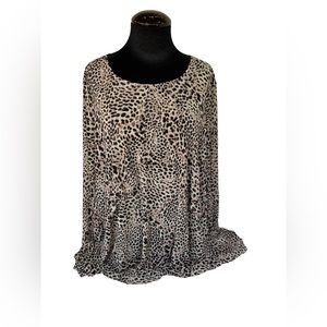 Emailine Woman Leopard Pattern Black Cream Silky Feel Layered Tunic Top 1X